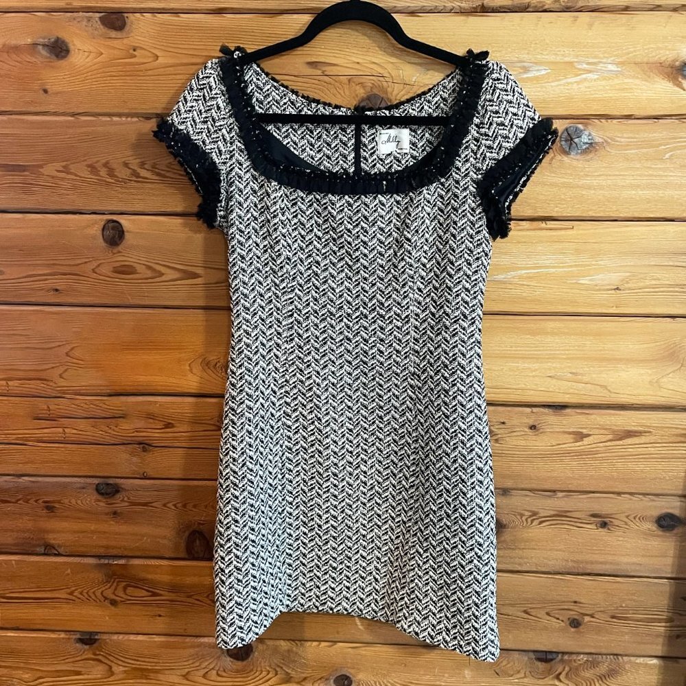 Milly Of New York Black and White chevron short sleeve dress